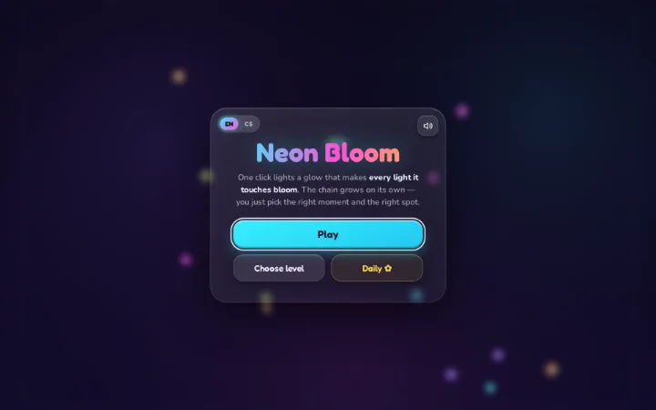 Náhled hry Neon Bloom — úvodní nabídka